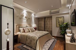 99平米现代中式风格三居卧室窗帘装饰图片