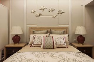 99平米现代中式风格三居卧室床头背景墙面装饰图片