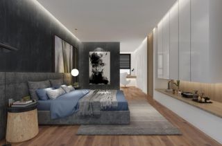 保利西江林语四居现代风格卧室壁柜设计图