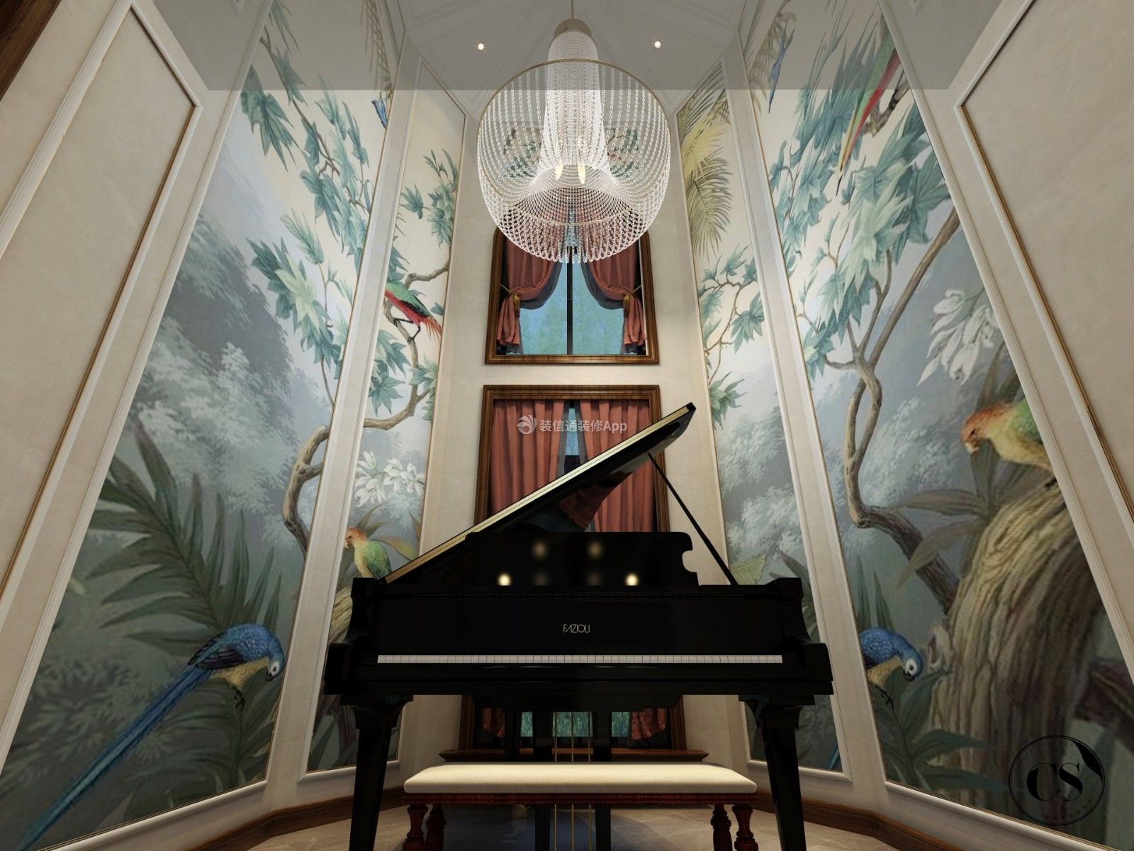 东南亚风格500平米别墅钢琴房装修效果图