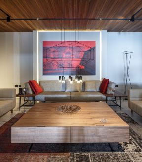 现代简约风格800平米别墅客厅沙发墙设计图片