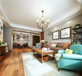 美式风格65平米一居室客厅沙发墙装潢效果图