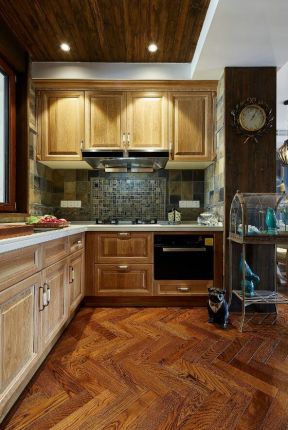 2020实木橱柜厨房设计 混搭厨房装修 
