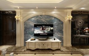 新古典风格180平米小别墅客厅电视墙装修效果图