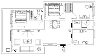 130平米三居室住宅户型设计图