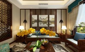 380平米新中式风格别墅客厅沙发墙装修效果图
