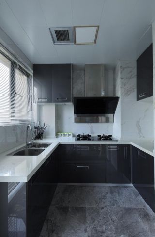 现代风格房屋厨房U型设计装修图2023