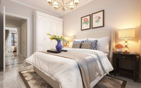 简美式风格60平米二居室卧室白色衣柜装修效果图