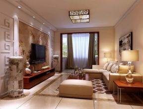 110平米新中式风格跃层客厅吸顶灯设计效果图