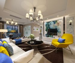 紫轩公寓现代简约160平四居室客厅装修案例
