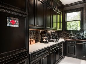 2020厨房黑色系整体橱柜效果图 2020厨房黑色橱柜设计效果图 