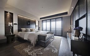 中式风格别墅家居卧室地毯简单装饰效果图 