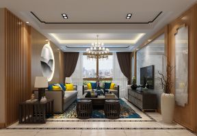 旭辉光耀城新中式150平三居室客厅装修案例