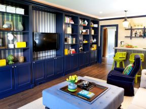 2023时尚温馨家庭蓝色电视墙柜设计图片