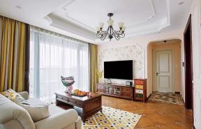 美式风格住宅客厅室内地板砖装修图大全 