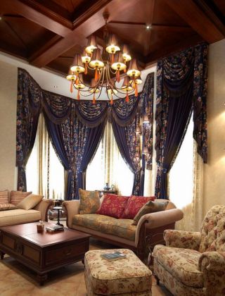 美式田园风格住宅客厅沙发装修实景图片