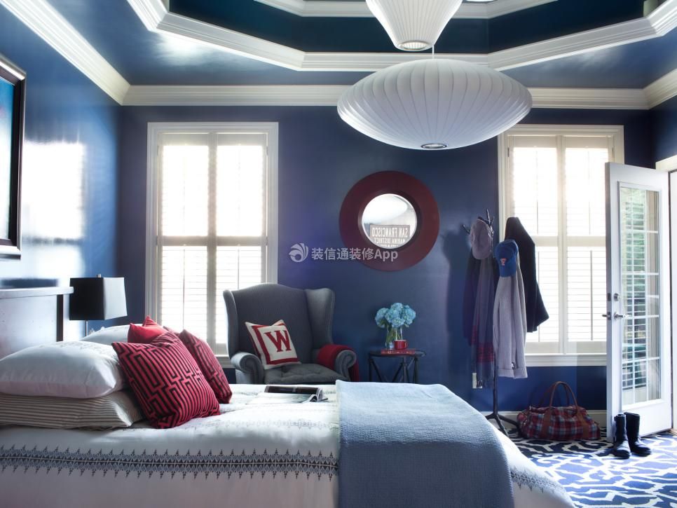 2023家庭蓝色卧室背景墙设计图片