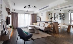 北欧简约家装客厅木地板设计效果图片
