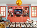 2023暖色调客厅橘红色电视柜子设计图片