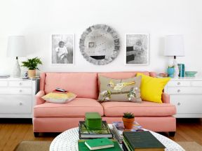 2023清新韩式风格客厅粉色沙发图片