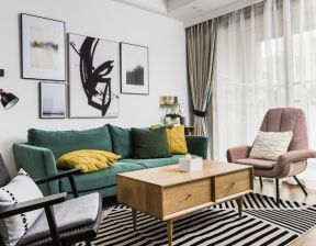 北欧混搭新家客厅绿色沙发装修图片2023