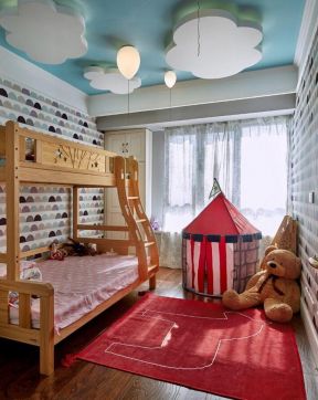 创意吊顶图片 2020儿童房实木床图片