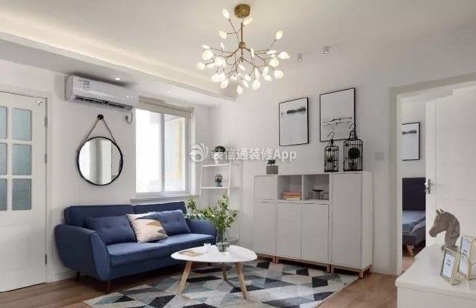 2023简约北欧风格家庭客厅蓝色沙发图片