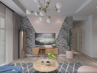 2023北欧风格113平三居客厅电视墙装修效果图