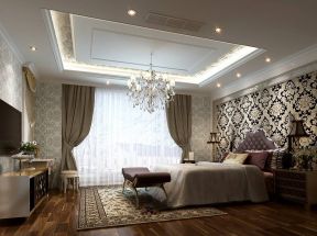 欧式风格112平米三居卧室床头背景墙设计效果图