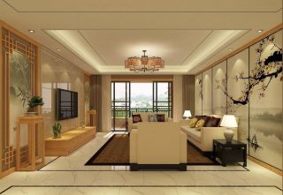 2023新中式风格普通三居室客厅背景墙装潢效果图