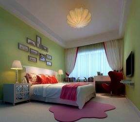 138平米混搭风格三居室卧室绿色背景墙装饰效果图