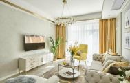 99平米家居客厅黄色窗帘设计效果图片