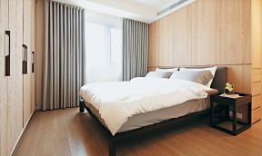 现代简约卧室灰色布艺窗帘装修高清图