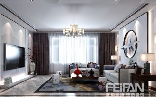 170平米新中式风格三居客厅吊灯装饰效果图片
