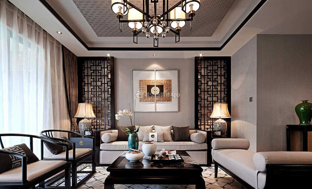 经典中式客厅沙发背景墙造型装饰设计图
