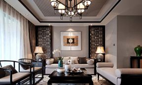 经典中式客厅沙发背景墙造型装饰设计图