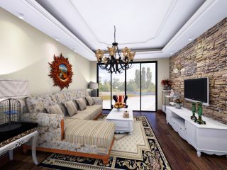 95平米三居室美式风格客厅设计效果图