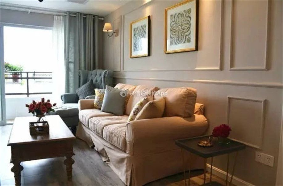 100㎡三居现代风格室内客厅挂画沙发茶几装潢效果图
