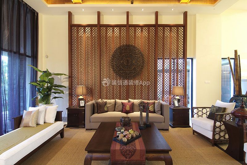 300平米东南亚别墅沙发背景墙装修设计效果图