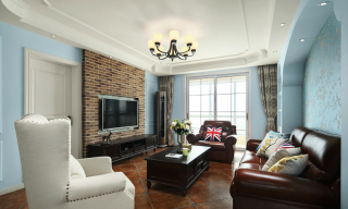 100平方米美式风格房子客厅实木茶几设计图片 
