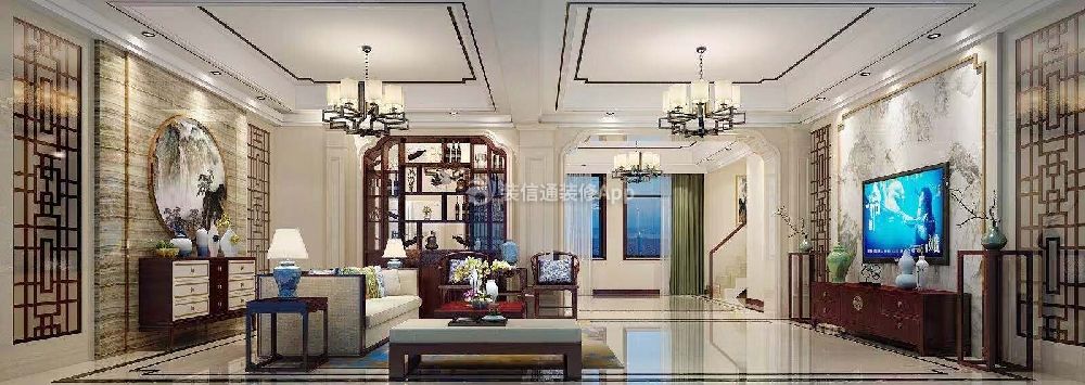 中式别墅510平米客厅装修设计效果图欣赏