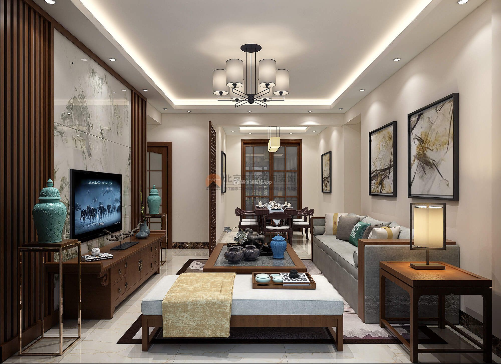 123平米中式三居客厅沙发装修设计效果图欣赏