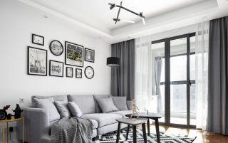 北欧风格小户型客厅灰色布艺沙发装修图