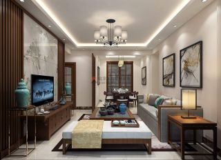 123平米中式三居客厅沙发装修设计效果图欣赏