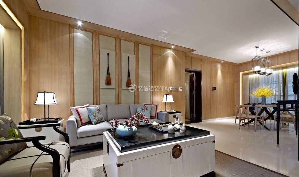 中式风格新房客厅白色茶几装修案例图欣赏