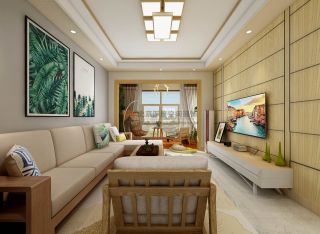 现代简约风格三居室客厅沙发背景墙装饰效果图