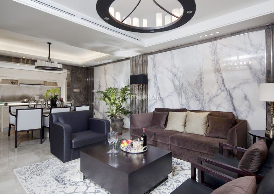 140平米房屋室内客厅布艺沙发摆放装修设计