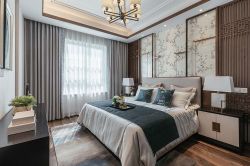 中式风格房屋卧室纯色窗帘装修案例图