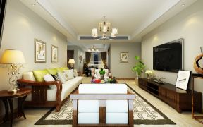 紫薇永和坊132平米中式三居客厅装修设计效果图