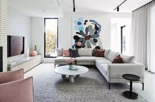 300平现代风格别墅客厅转角沙发摆放设计效果图
